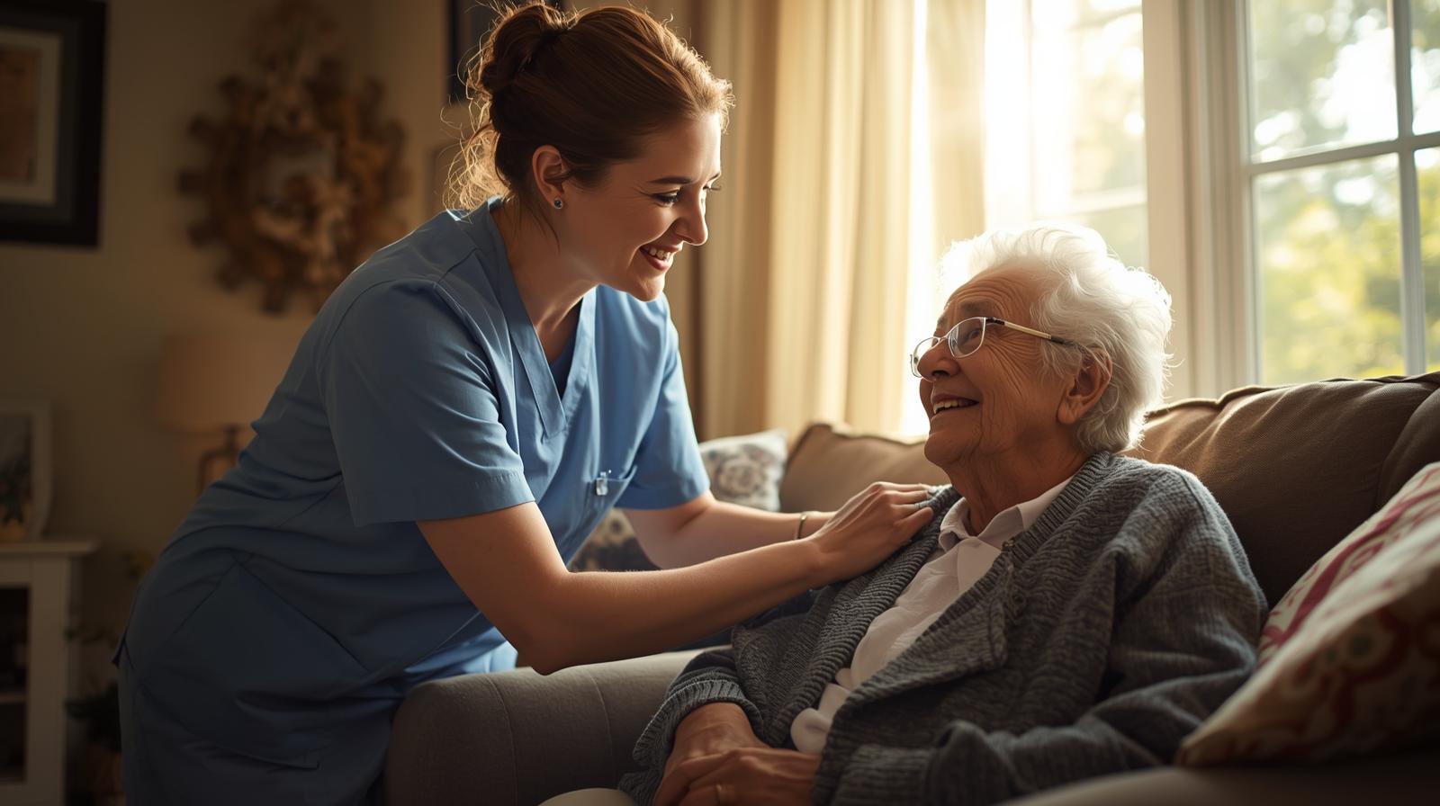 In-home health nurse assisting a patient at home